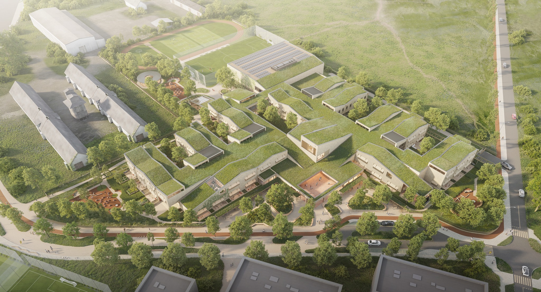 Competition for the architectural concept and land development for an educational complex in Zielona Białołęka, near Sieczna Street.